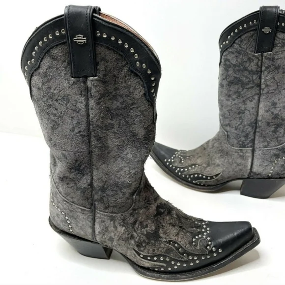 Harley-Davidson JESSA gray/black western styled motorcycle boots Women Size 10M - Picture 1 of 9